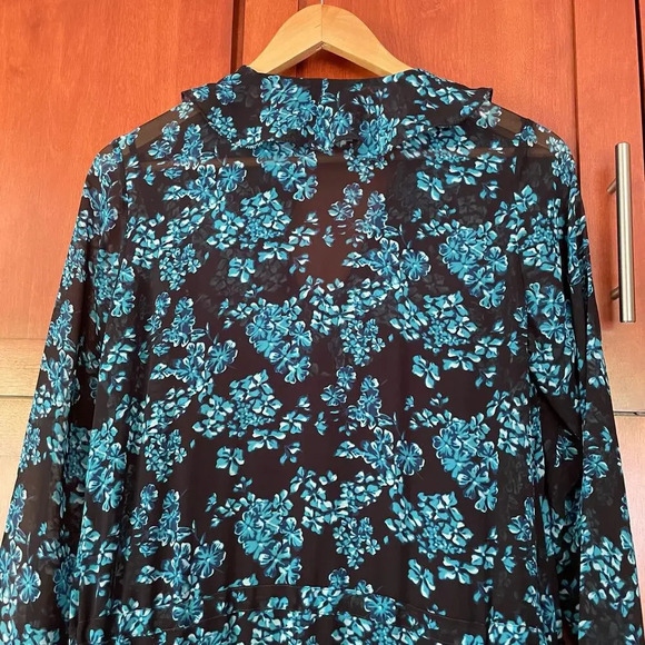 Saloni Izzie Dress Maxi Silk Chiffon Floral Print Semi Sheer Long Sleeve Size 2 - Picture 9 of 15
